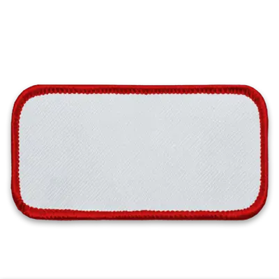 Pack of 25 - 3.625" x 1.625" - Blank Rectangle Patch - White Fabric with Merrow Red Border - Industrial Backing