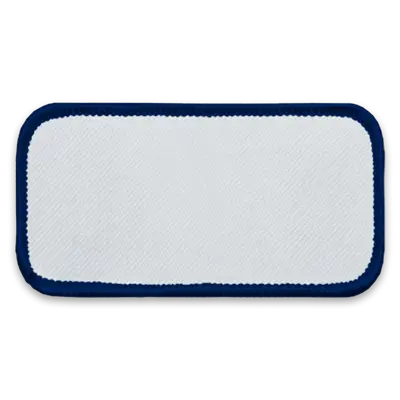 Pack of 25 - 3.625" x 1.625" - Blank Rectangle Patch - White Fabric with Merrow Navy Border - Industrial Backing