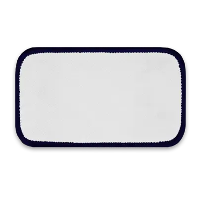 Pack of 25 - 4" x 2" - Blank Rectangle Patch - White Fabric with Merrow Navy Border - Industrial Backing