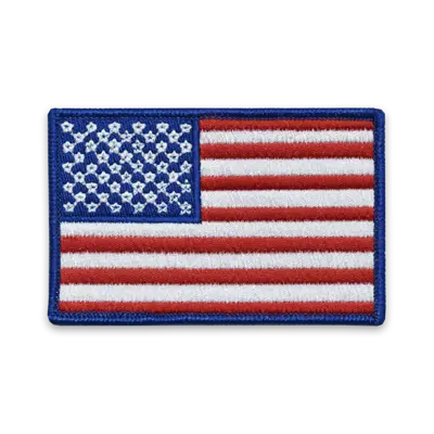 Pack of 25 - 3.5" x 2.3" - Official United States Flag Patch - Merrow Royal Blue Border - Industrial Backing