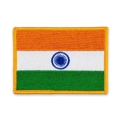 Pack of 25 - 3.5" x 2.5" - Official India Flag Patch - Merrow Gold Border - Heat Applied Backing