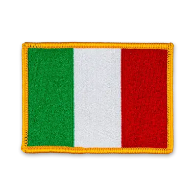 Pack of 25 - 3.5" x 2.5" - Official Italy Flag Patch - Merrow Gold Border - Heat Applied Backing