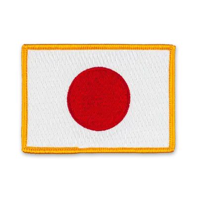 Pack of 25 - 3.5" x 2.5" - Official Japan Flag Patch - Merrow Gold Border - Heat Applied Backing