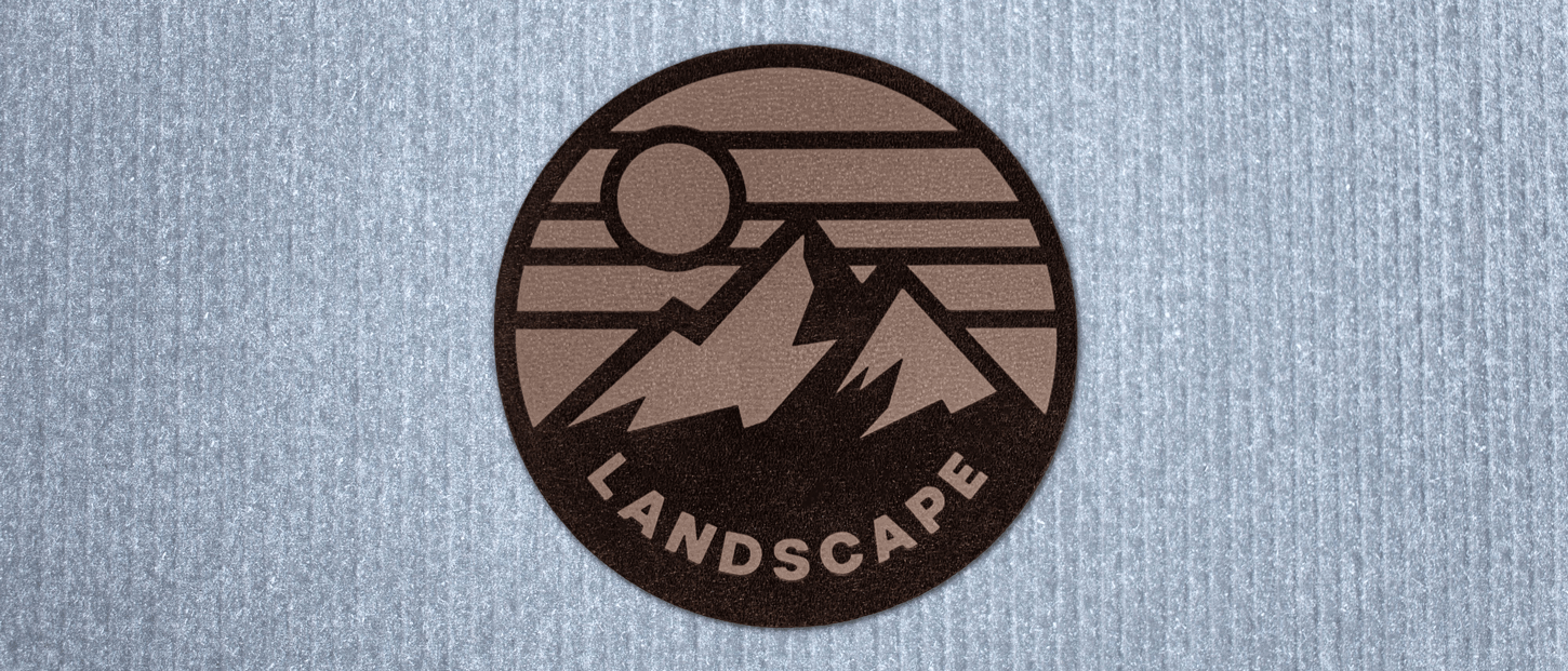Taupe Genuine Leather mountain landscape patch with high contrast