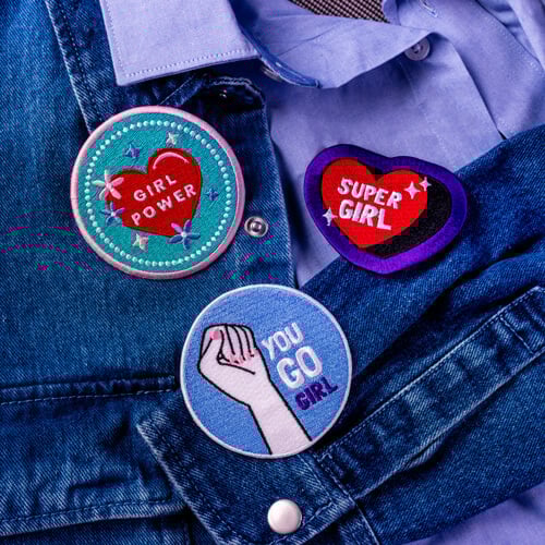 Embroidered Girly Patches Applied to Jean Jacket