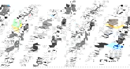 Hotronix Auto Clam Heat Press parts pulled apart with labeled numbers ranging from 1 to 206